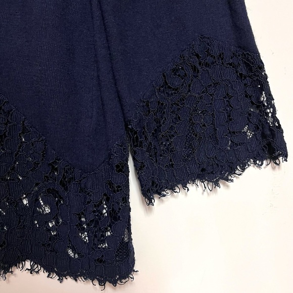 Soft Surroundings Isabeau Sweater Wool Cashmere Navy Blue Lace Bell Sleeve SZ M - Picture 7 of 10